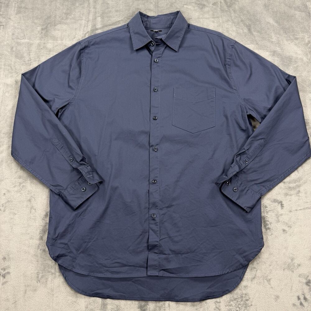 Express Mens Medium Blue Stretch Button Down Shirt Long Sleeve Cotton Spandex